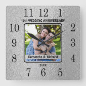 10. Jubiläum-Foto zum Hochzeitstag Quadratische Wanduhr (Vorderseite)