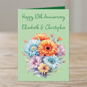 10. Jubiläum Gerbera-Blumen grün Karte