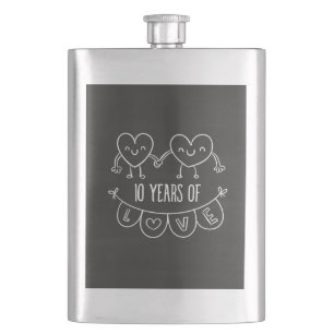10. Jubiläum Geschenk Chalk Herzen Flachmann
