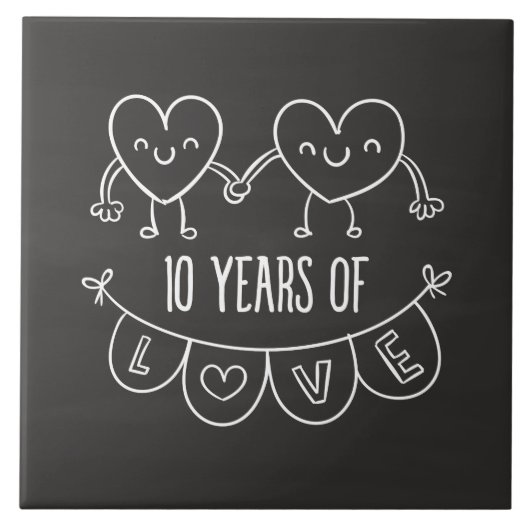 10. Jubiläum Geschenk Chalk Herzen Fliese (Vorderseite)
