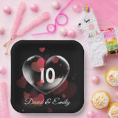 10. Jubiläum Herzblase mit roten Herzen Pappteller (Party)