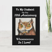 10. Jubiläum meiner Husband Funny Owl Liebe Karte (Vorderseite)