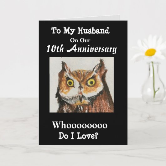 10. Jubiläum meiner Husband Funny Owl Liebe Karte (Kleine Pflanze)