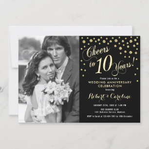 10. Jubiläum mit Foto - Gold Black Einladung