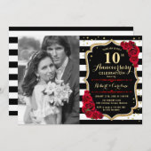 10. Jubiläum mit Foto - Gold Black Red Einladung (Vorne/Hinten)
