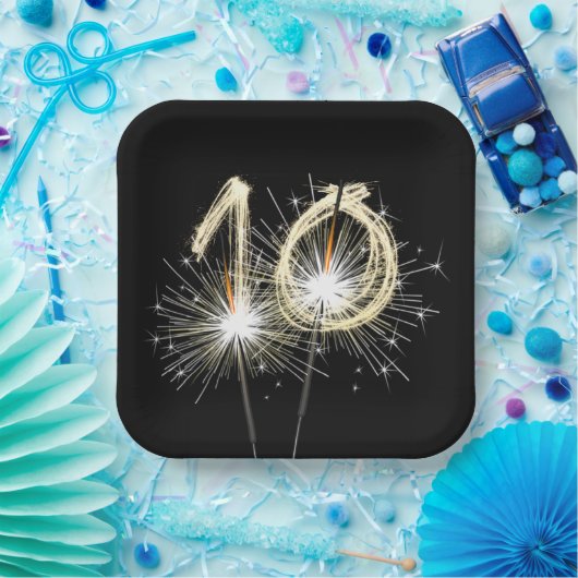 10. Jubiläum Party Sparklers auf Black Pappteller (Party)