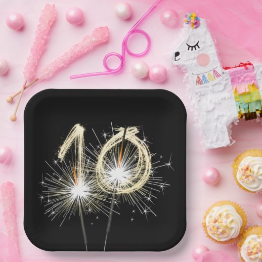 10. Jubiläum Party Sparklers auf Black Pappteller (Party)