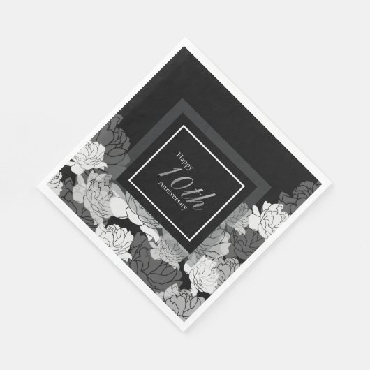 10. Jubiläum silber, schwarz und weiß Servietten (Ecke)