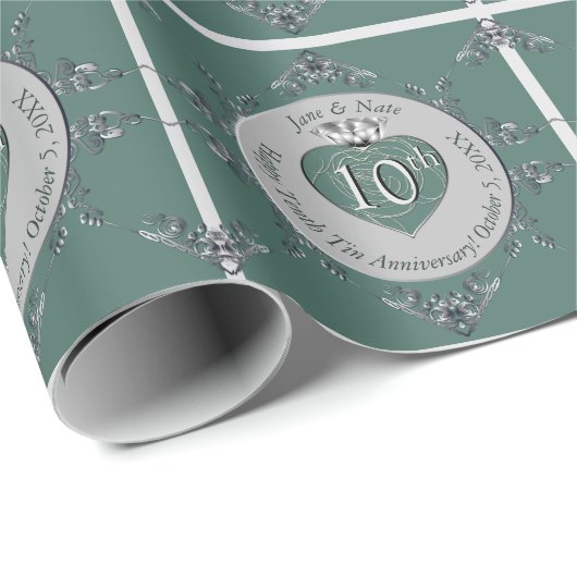 10./Jubiläum Silvery Gray Medallion Geschenkpapier (Rolleneckpunkt)