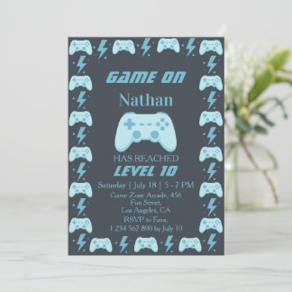 10. Jungen-Geburtstag | Level Up Videospiel-Party Einladung