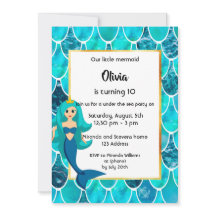10. Mermaid Geburtstagsparty Einladung Türkis