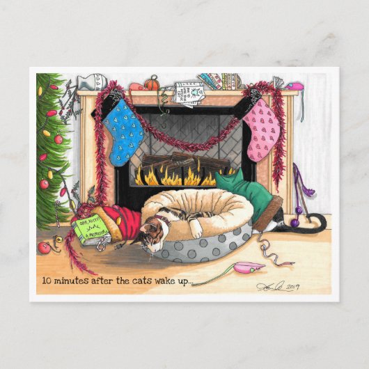 10 Minuten nach Weck der Katzen Postkarte (Vorderseite)