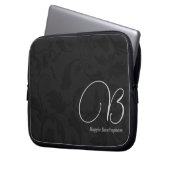 10" Mit Monogramm schwarzer Damast Laptopschutzhülle (Vorderseite Links)
