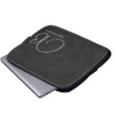 10" Mit Monogramm schwarzer Damast Laptopschutzhülle (Vorne Knopf)