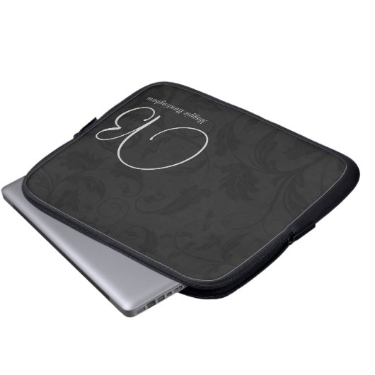 10" Mit Monogramm schwarzer Damast Laptopschutzhülle (Vorne Knopf)