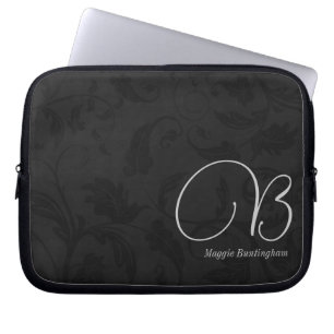 10" Mit Monogramm schwarzer Damast Laptopschutzhülle