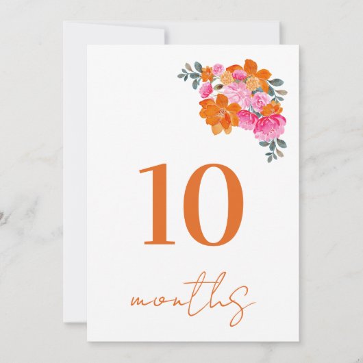 10 Monate Alte Pink & Orange Baby Milestone Card Einladung (Vorderseite)
