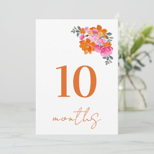10 Monate Alte Pink & Orange Baby Milestone Card Einladung (Stehend Vorderseite)