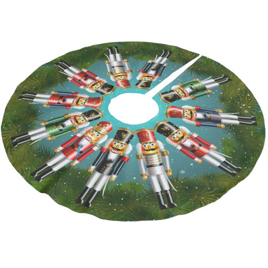 10 Nutcracker Toy Soldiers und ein Nutcracker King Polyester Weihnachtsbaumdecke (Schrägansicht)