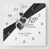 10. Onyx und White Wedding Anniversary Keepake Quadratische Wanduhr (Vorderseite)