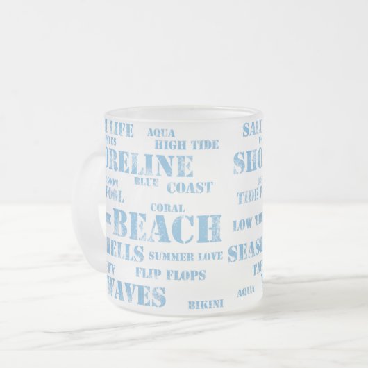 10 oz frosted mug in beach text mattglastasse (Vorderseite Links)