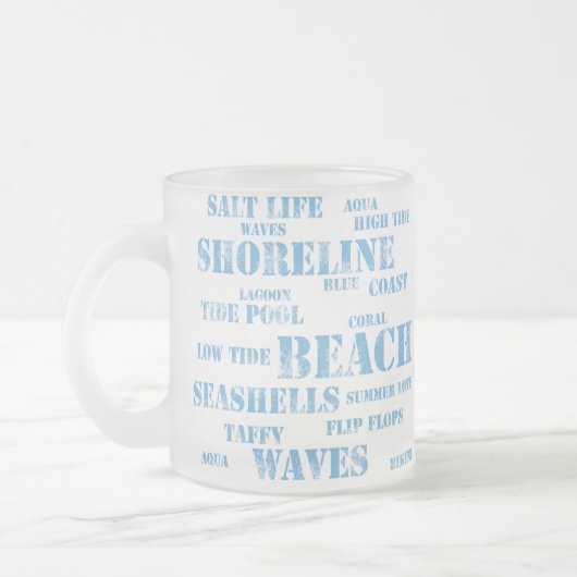 10 oz frosted mug in beach text mattglastasse (Links)