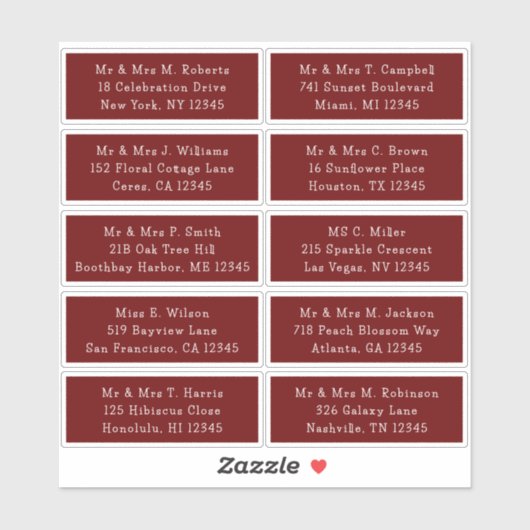 10 Party mit individueller Gastadresse Hochzeit Aufkleber (Blatt)