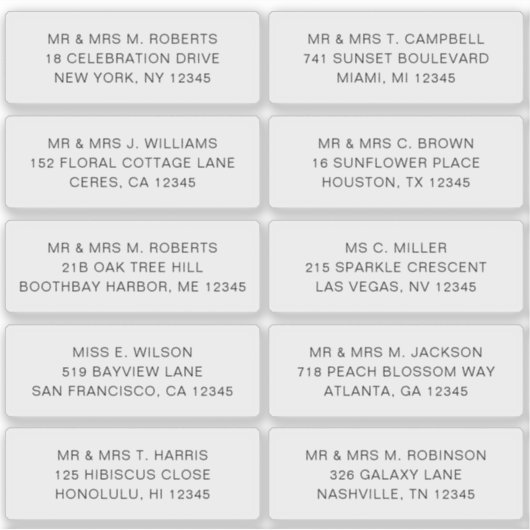 10 Party mit individueller Gastadresse Hochzeit Aufkleber (Vorderseite)