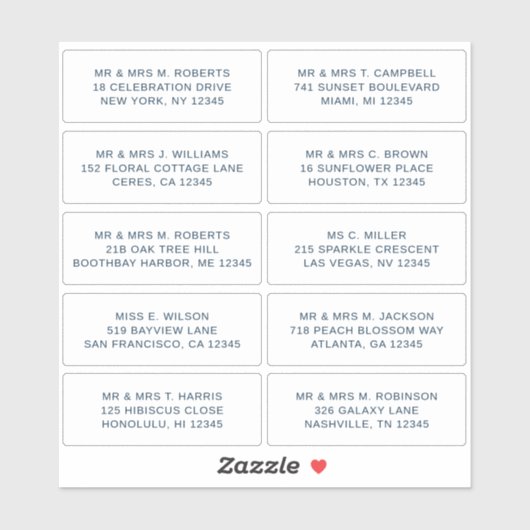 10 Party mit individueller Gastadresse Hochzeit Aufkleber (Blatt)