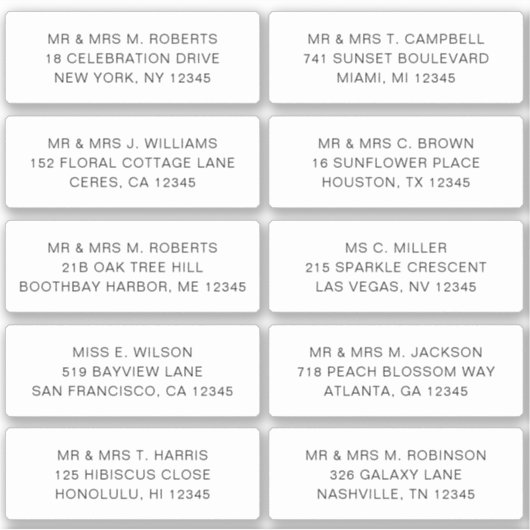 10 Party mit individueller Gastadresse Hochzeit Aufkleber (Vorderseite)