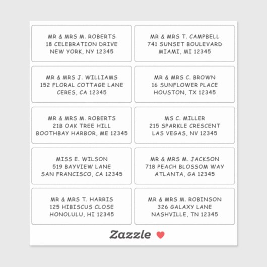 10 Party mit individueller Gastadresse Hochzeit Aufkleber (Blatt)