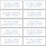 10 Party mit individueller Gastadresse Hochzeit Aufkleber<br><div class="desc">10 Party für individuelle Gästennamen-Adresse Wedding Blue Script Stickers bietet 10 Aufkleber mit Ihrem individuellen Gästennamen und Ihrer persönlichen Adresse auf jedem Aufkleber in blauem Schrift auf weißem Hintergrund. Auch perfekt für Weihnachts- und Feiertagskarten, Geburtstagsfeiern, Hochzeitseinladungen, Babyduschen, Brautparty, Dankeschön-Karten und Office-Mail-Outs. Bearbeiten Sie den Text einfach in den dafür vorgesehenen...</div>