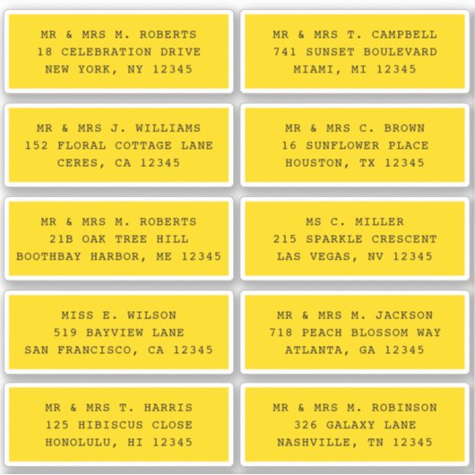 10 Party mit individueller Gastadresse Hochzeit Aufkleber (Vorderseite)