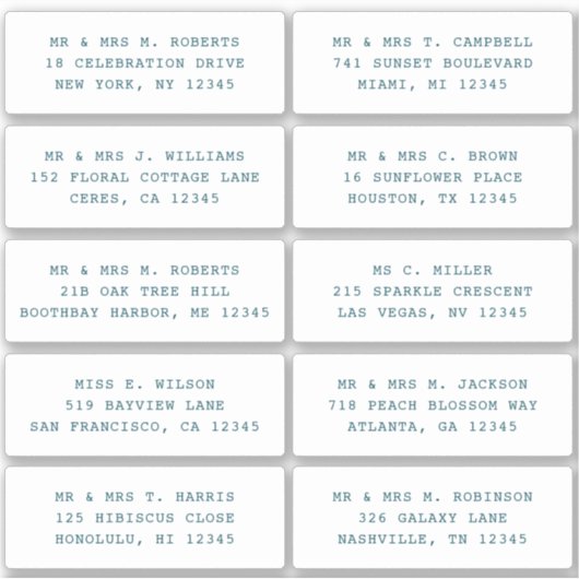 10 Party mit individueller Gastadresse Hochzeit Aufkleber (Vorderseite)