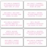 10 Party mit individueller Gastadresse Hochzeit Aufkleber<br><div class="desc">10 Party für die persönliche Gästenadresse Hochzeitsschrift Pink Script Stickers enthält 10 Aufkleber mit Ihrem individuellen Gastnamen und Ihrer persönlichen Adresse auf jedem Aufkleber in Rosa auf weißem Hintergrund. Auch ideal für Weihnachts- und Feiertagskarten, Party Einladungen, Dankeschön-Karten und Büropost. Bearbeiten Sie den Text einfach in den dafür vorgesehenen Textfeldern. Evco...</div>