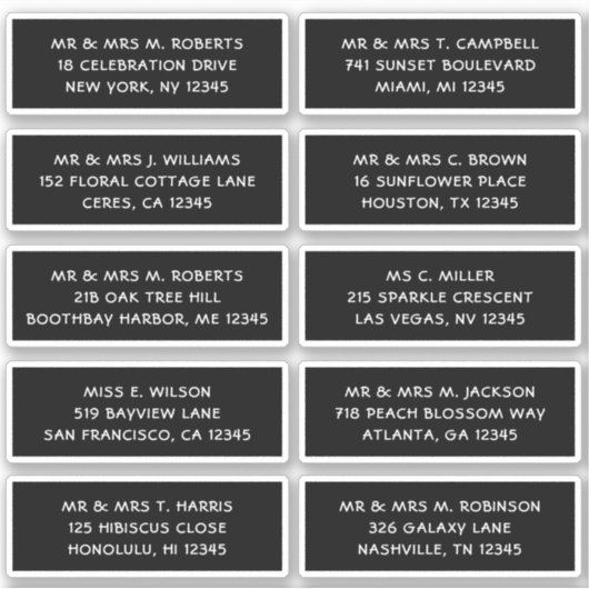 10 Party mit individueller Gastadresse Hochzeit Aufkleber (Vorderseite)