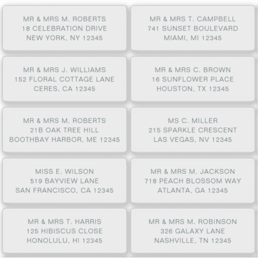 10 Party mit individueller Gastadresse Hochzeit Aufkleber (Vorderseite)