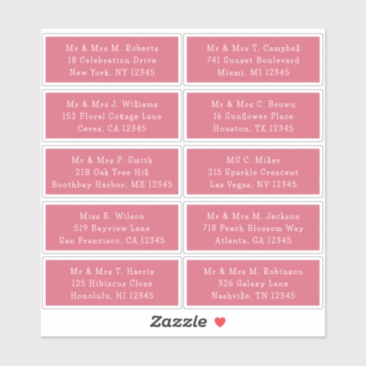 10 Party mit individueller Gastadresse Hochzeit Aufkleber (Blatt)