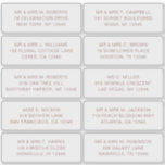 10 Party mit individueller Gastadresse Hochzeit Aufkleber<br><div class="desc">10 Das Party für die persönliche Gästenadresse Wedding White Script Stickers verfügt über 10 Aufkleber mit Ihrem individuellen Gästennamen und Adresse auf jedem Aufkleber in brauner Schriftzypografie auf einem transparenten Hintergrund. Ideal für Hochzeitseinladungen, Weihnachts- und Feiertagskarten, Party Einladungen, Dankeschön-Karten und Office Mail Outs. Bearbeiten Sie den Text einfach in den...</div>