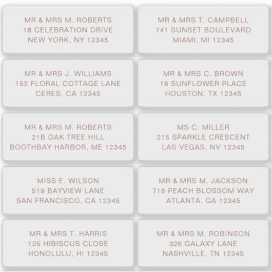 10 Party mit individueller Gastadresse Hochzeit Aufkleber (Vorderseite)