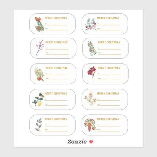 10 pc Floral & Gold Weihnachtsgeschenk Etikett Auf (Blatt)