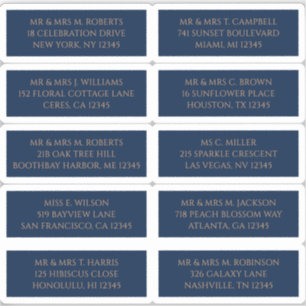 10 Personalisierte Gastadressaufkleber Blau Gold Aufkleber