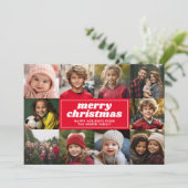 10 Photo Collage - Merry Christmas Red Line Art Feiertagskarte (Stehend Vorderseite)