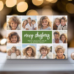 10 Photo Collage - Merry Christmas Retro Stripes Feiertagskarte<br><div class="desc">Deep green and red retro stripe pattern -- Use 10 square photos and make a unique and trendy Merry Christmas greeting with a rustic modern script on the front and a festive line art pattern on the back. If you need to move anything around, click on the customize button to...</div>