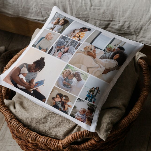 10 Photo Collage Personalized Kissen (10 Photo Collage Personalized Throw Pillow by Ricaso. Add own photographs, two sided black & white.)