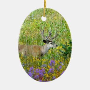 10 Point Samtbuck in einem Bereich von Wildblumen Keramikornament