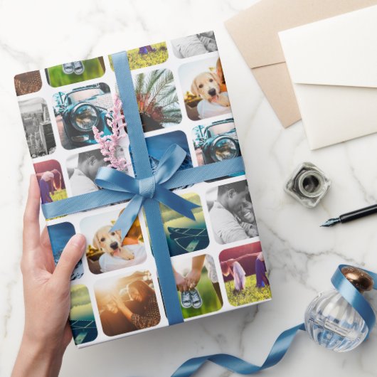 10 Quadrat Foto Gittervorlage gerundeter weißer Ra Geschenkpapier (Schenken)