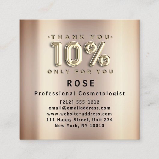 10% Rabatt Logos Danke Rose Gold Terminkarte (Vorderseite)