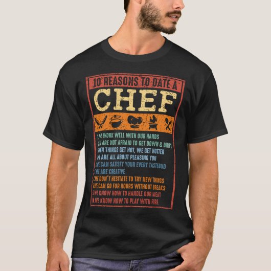 10 Reasons To Date A Chef Chief Cook Retro Culina T-Shirt (Vorderseite)