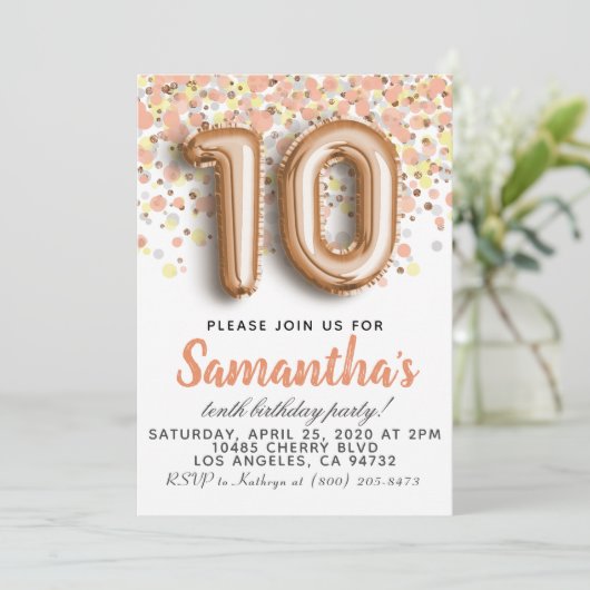 10. Rose Gold Geburtstag Einladung (Stehend Vorderseite)